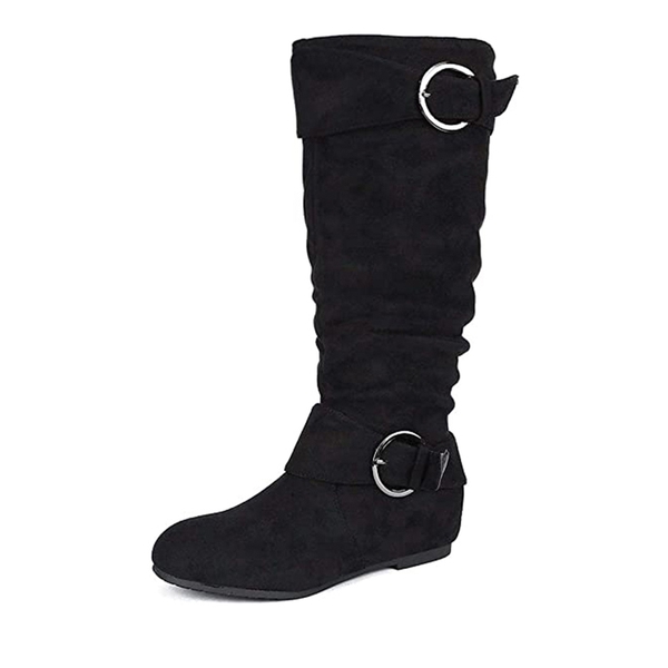 Low Heel Knee High Boots - BLACK SUEDE -  0